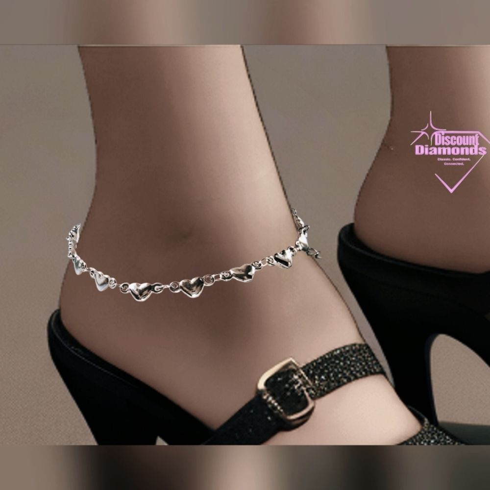 Anklet Silver Titanium "Heart" Ankle Bracelet on 925 Silver